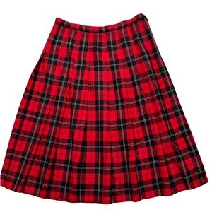 SALE Pendleton vintage red /black wool tartan pleated skirt Sz 16